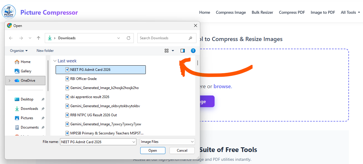Selecting an image from a computer or mobile device
