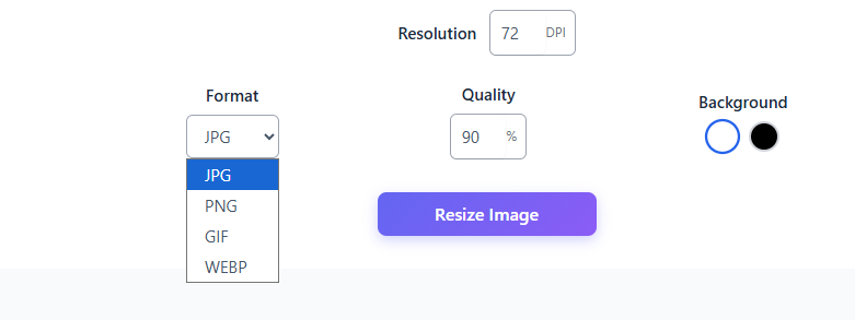 JPG PNG GIF and WEBP image format options