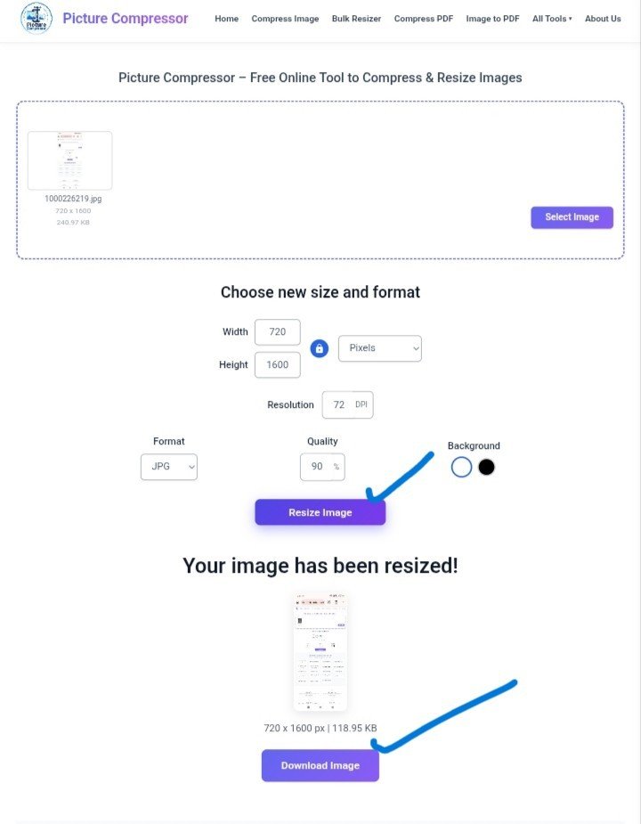 Picture Compressor image resizing on mobile phone