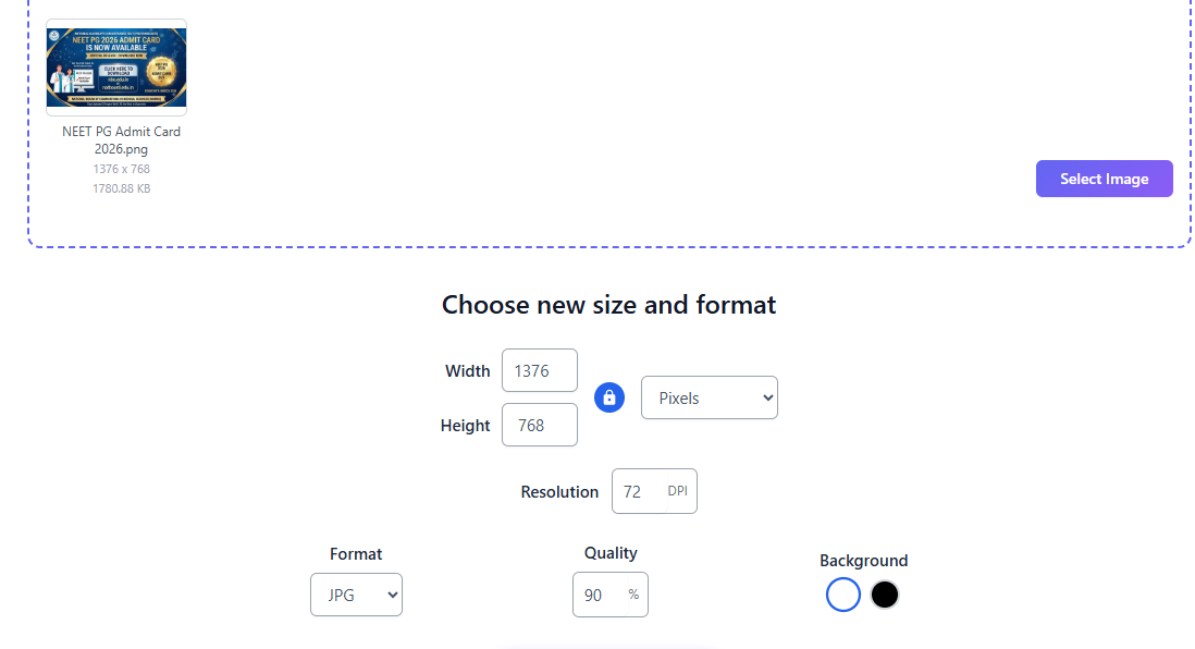 Choose new image size and format settings in Picture Compressor