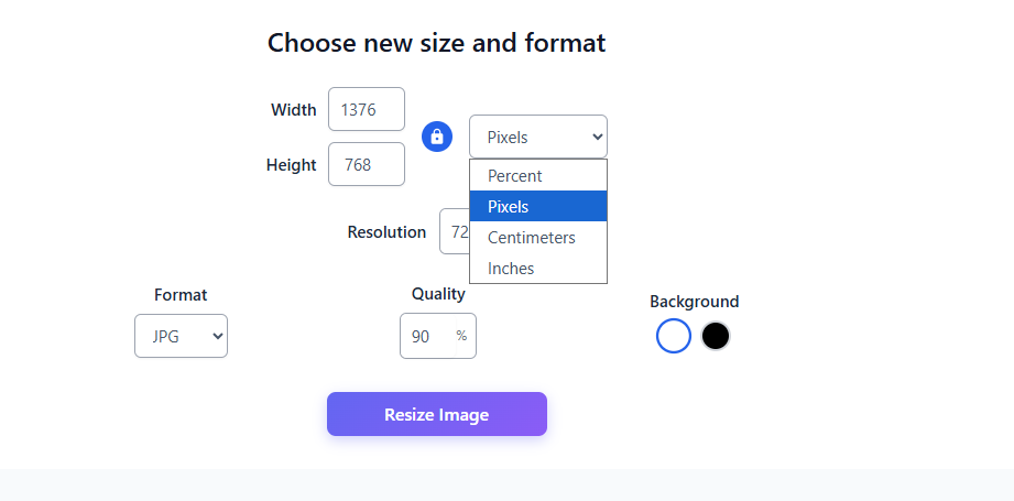Width and Height settings for resizing an image